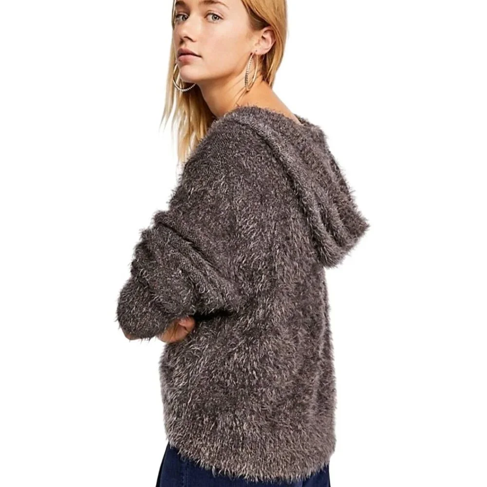 Free People Light As A Feather Gray Eyelash Hoodie Cozy Oversized Size S